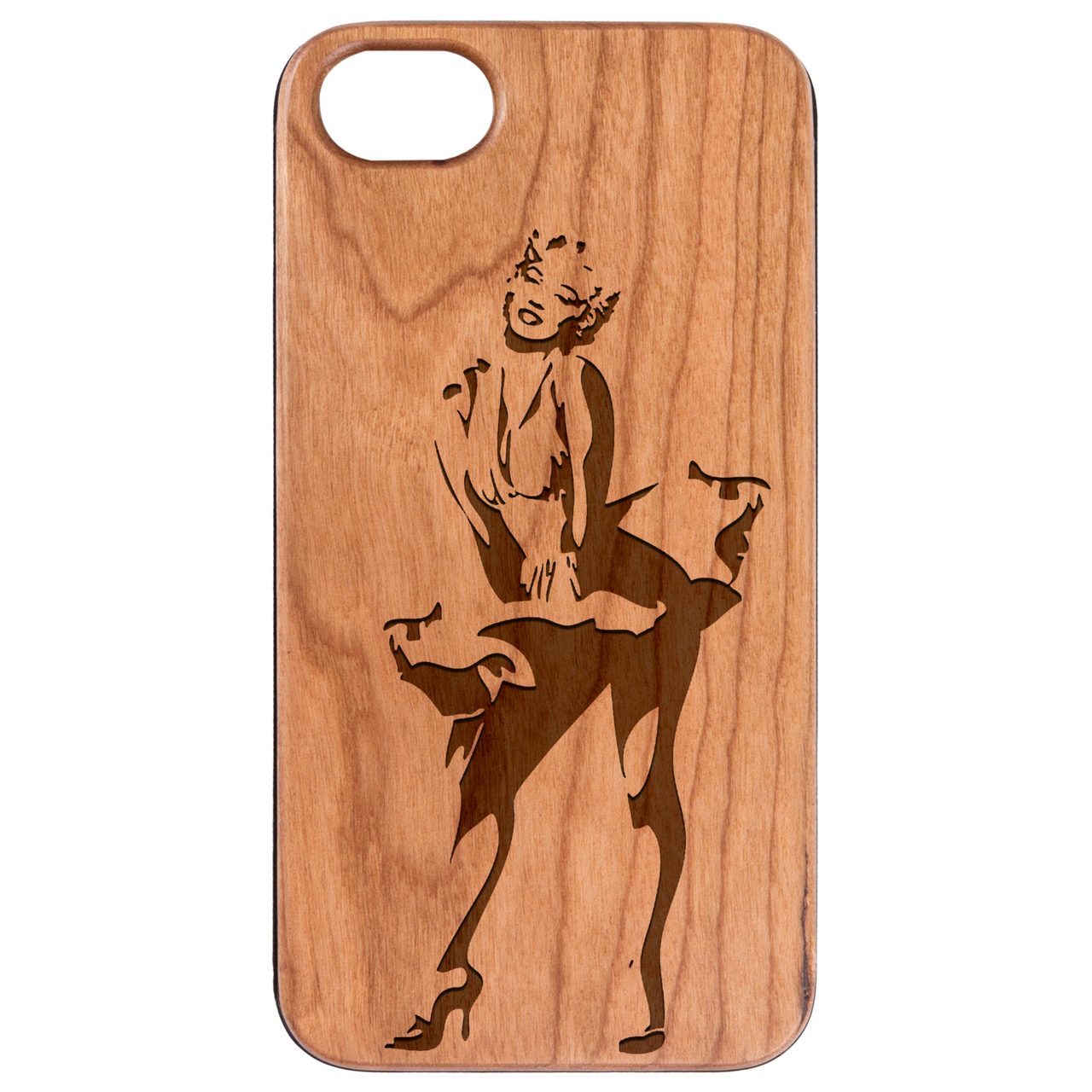 Marilyn Monroe 2 Engraved wooden phone case featuring intricate design and durable construction.